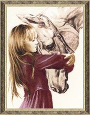 Картина Девочка с лошадью,  вышивка крестом
